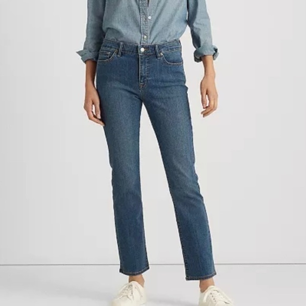 Lauren Ralph Lauren High Rise Straight Leg Jeans 10 Petite